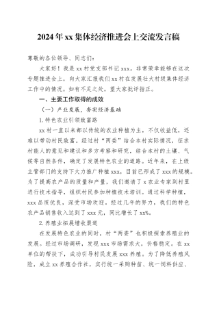2024年XX集体经济推进会上交流发言稿
