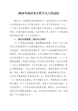 2024年办公室主任个人工作总结