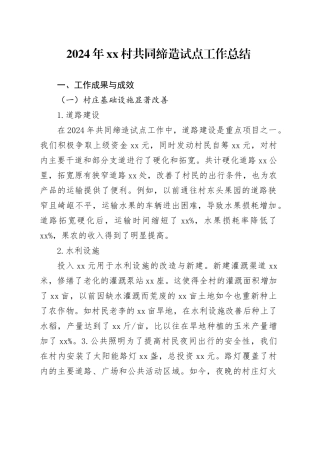 2024年村共同缔造试点工作总结