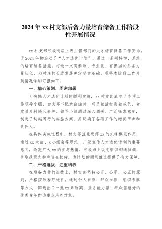 2024年村支部后备力量培育储备工作阶段性开展情况