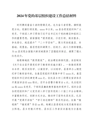 2024年党的基层组织建设工作总结材料