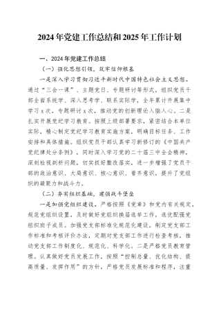 2024年党建工作总结和2025年工作计划汇报报告20241218