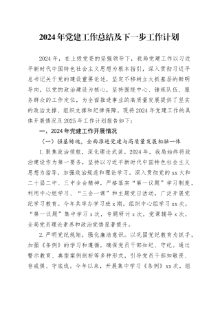 2024年党建工作总结及下一步工作计划