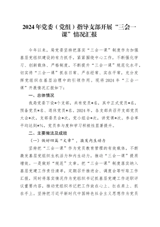 2024年党委（党组）指导支部开展“三会一课”情况汇报