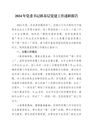 2024年党委书记抓基层党建工作述职报告（2）