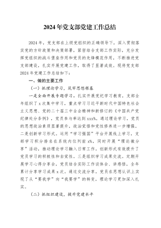 2024年党支部党建工作总结汇报材料20241211