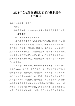 2024年党支部书记抓党建工作述职报告（3504字）