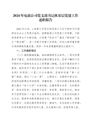 2024年电商公司党支部书记抓基层党建工作述职报告20241218