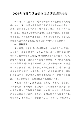2024年度部门党支部书记抓党建述职报告