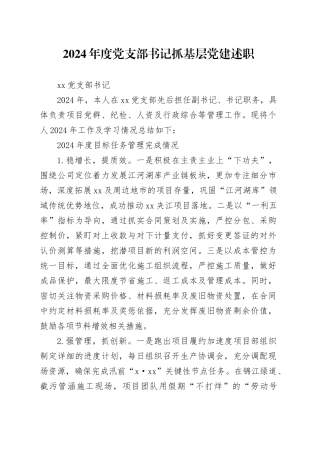 2024年度党支部书记抓基层党建述职