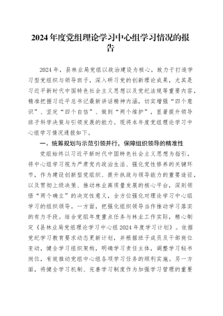 2024年度党组理论学习中心组学习情况的报告