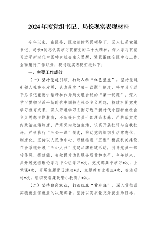 2024年度党组书记、局长现实表现材料