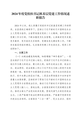 2024年度党组织书记抓基层党建工作情况述职报告