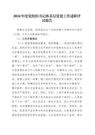 2024年度党组织书记抓基层党建工作述职评议报告