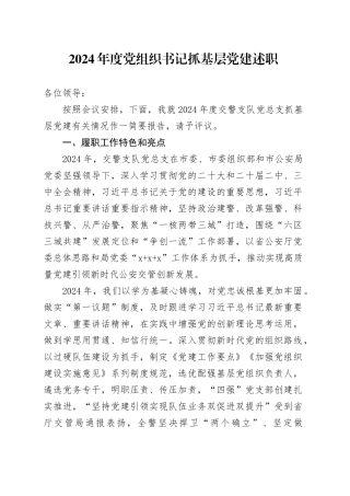 2024年度党组织书记抓基层党建述职