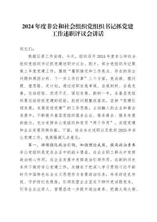 2024年度非公和社会组织党组织书记抓党建工作述职评议会讲话20250305