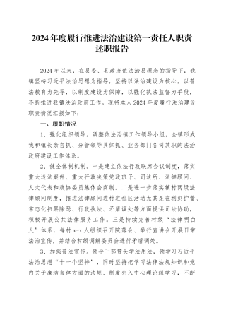 2024年度履行推进法治建设第一责任人职责述职报告