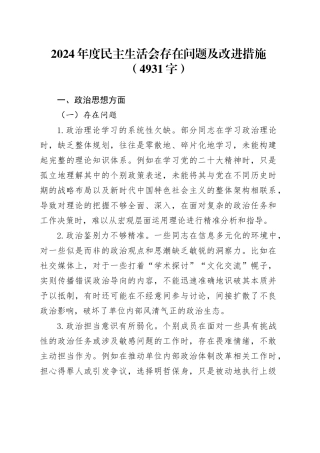 2024年度民主生活会存在问题及改进措施（4931字）