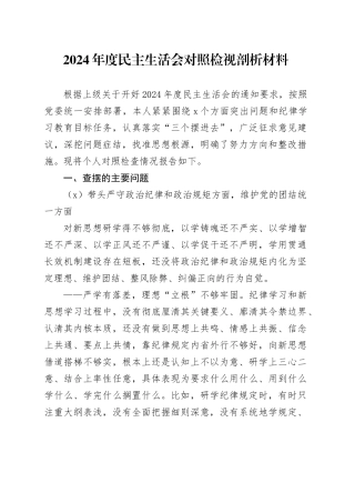 2024年度民主生活会对照检视剖析材料（四个带头）