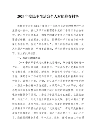 2024年度民主生活会个人对照检查材料（副职）