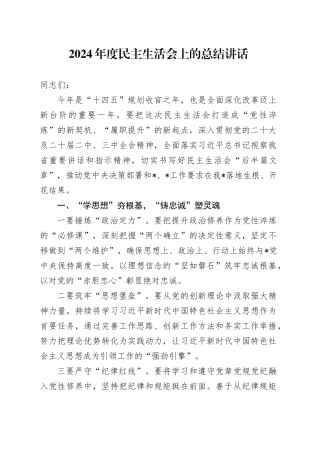 2024年度民主生活会上的总结讲话