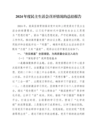 2024年度民主生活会召开情况的总结报告