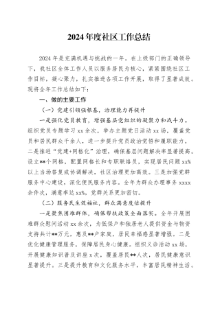 2024年度社区工作总结