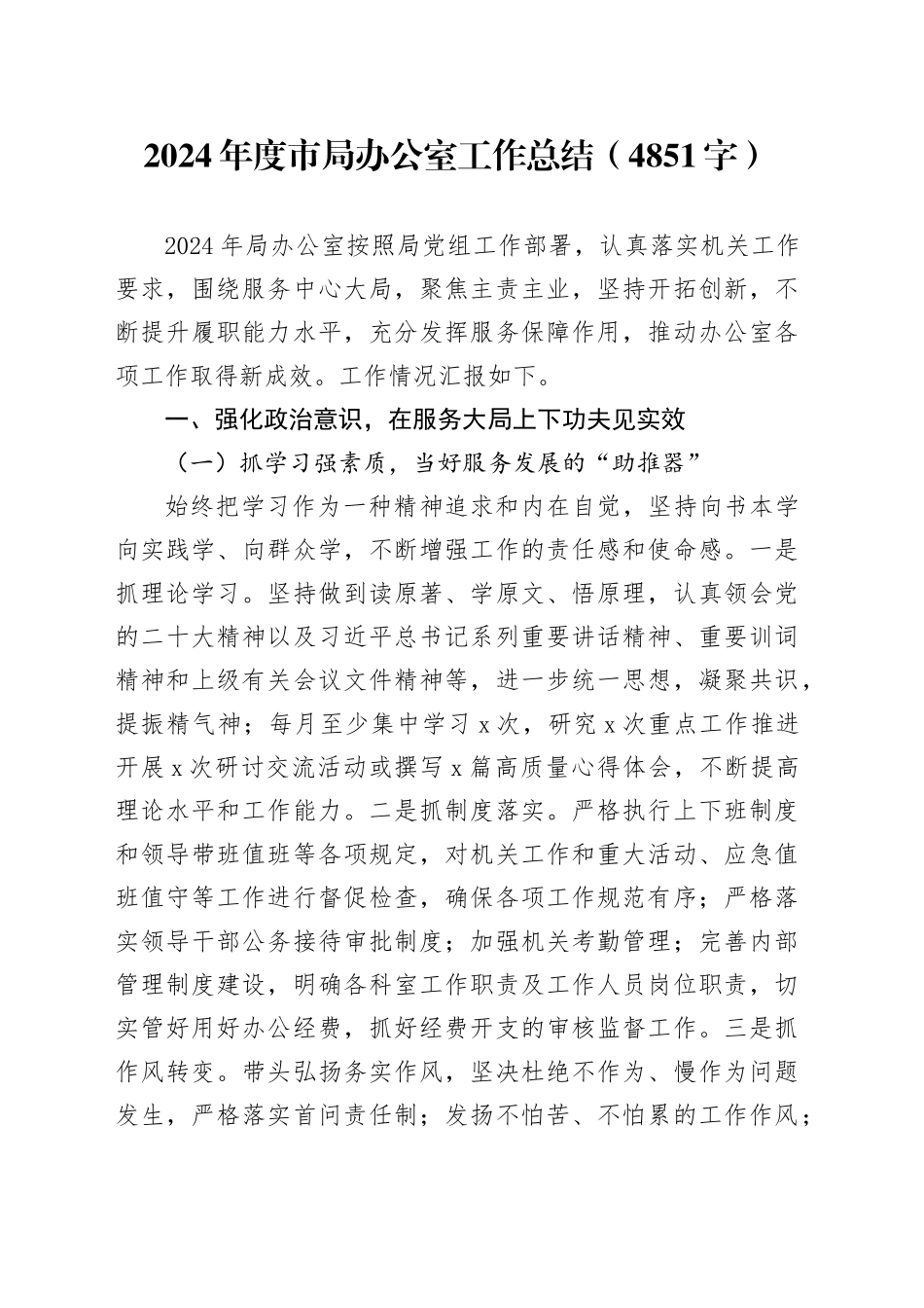 2024年度市局办公室工作总结（4851字）_第1页