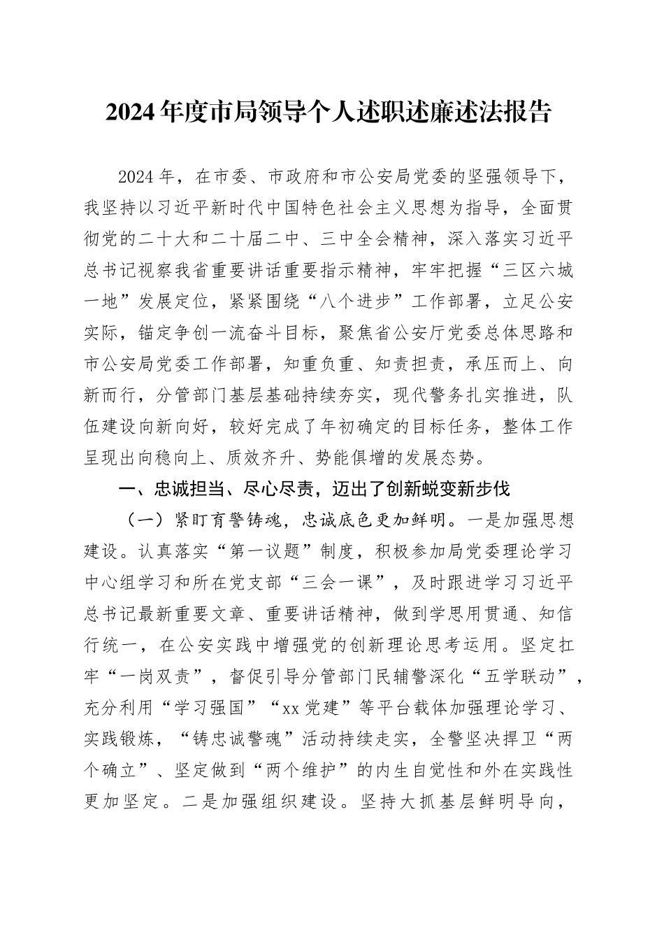 2024年度市局领导个人述职述廉述法报告_第1页