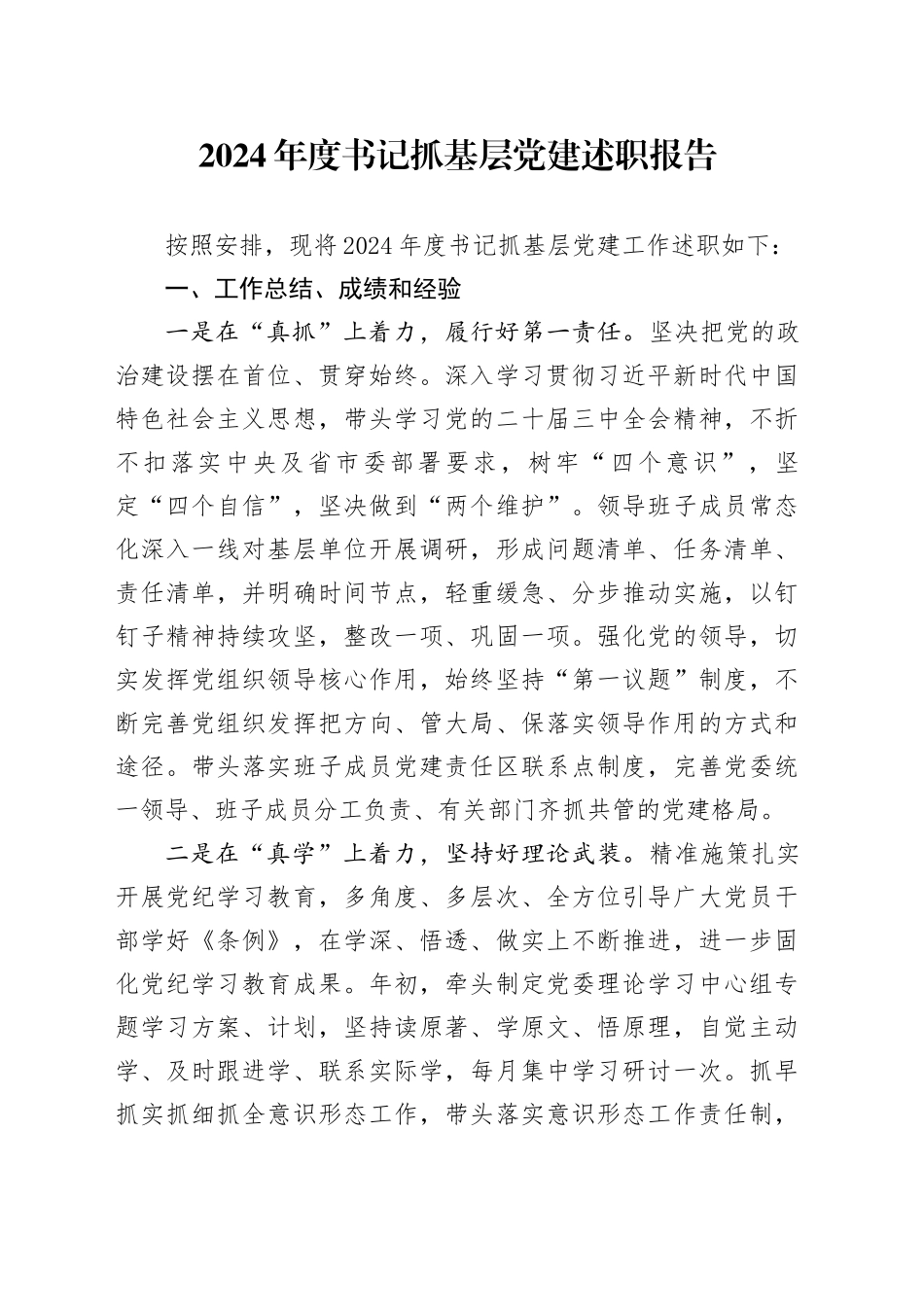 2024年度书记抓基层党建述职报告_第1页