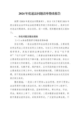 2024年度述法问题清单整改报告