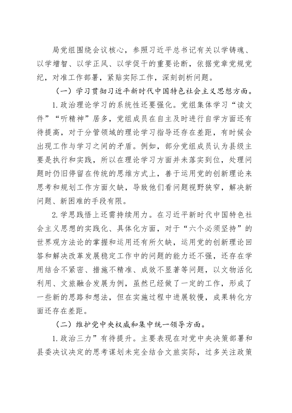 2024年度文化局党组民主生活会对照检查材料（上年度查摆问题整改情况）_第2页