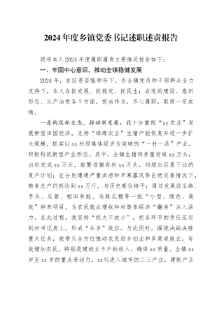 2024年度乡镇街道党委书记述职述责报告