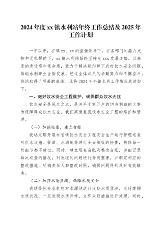 2024年度镇水利站年终工作总结及2025年工作计划
