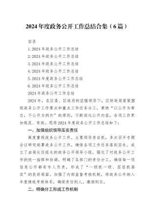 2024年度政务公开工作总结合集（6篇）