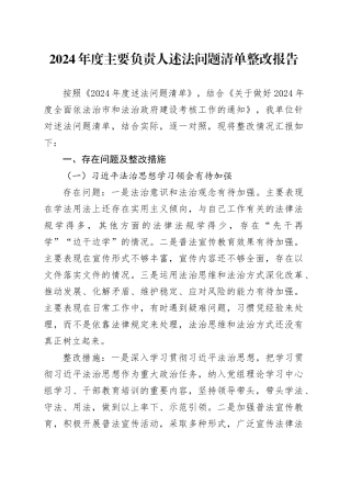2024年度主要负责人述法问题清单整改报告