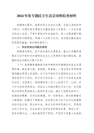 2024年度专题民主生活会对照检查材料