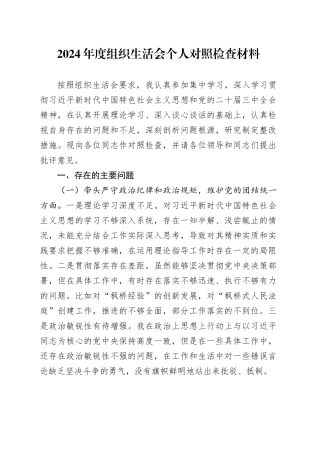 2024年度组织生活会个人对照检查材料（3）