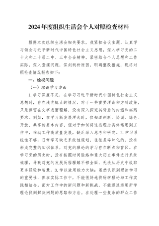2024年度组织生活会个人对照检查材料-2
