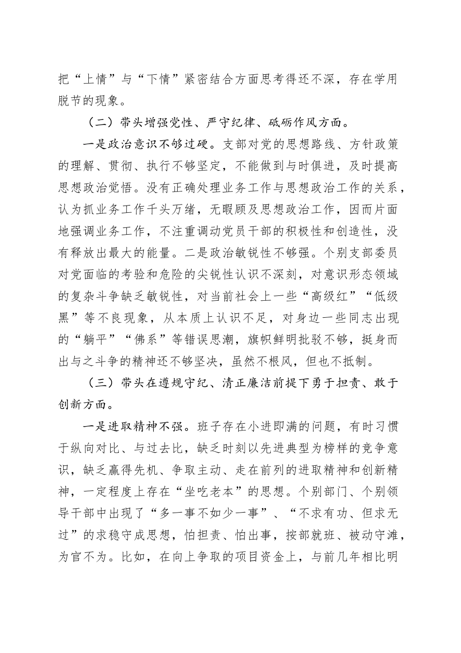 2024年度组织生活会支部对照检查材料（“四个带头”）_第2页