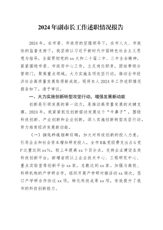 2024年副市长工作述职情况报告