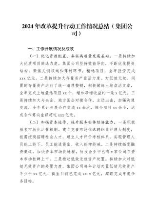 2024年改革提升行动工作情况总结（集团公司）