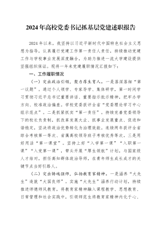 2024年高校党委书记抓基层党建述职报告