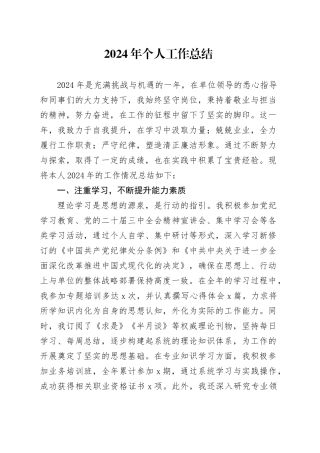2024年个人工作总结述职述责述廉报告汇报20241211