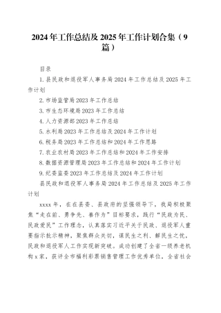 2024年工作总结及2025年工作计划合集（9篇）