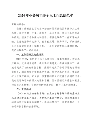 2024年公司业务员年终个人工作总结范本
