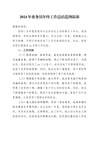 2024年公司业务员年终工作总结范例最新