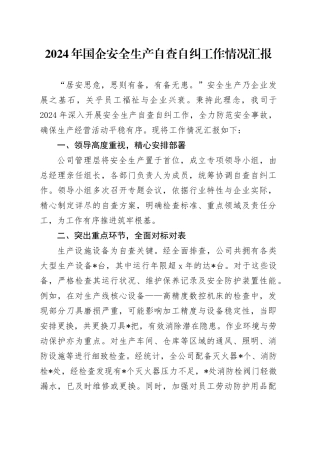 2024年国企安全生产自查自纠工作情况汇报