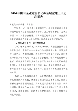 2024年国有企业党委书记抓基层党建工作述职报告20241225