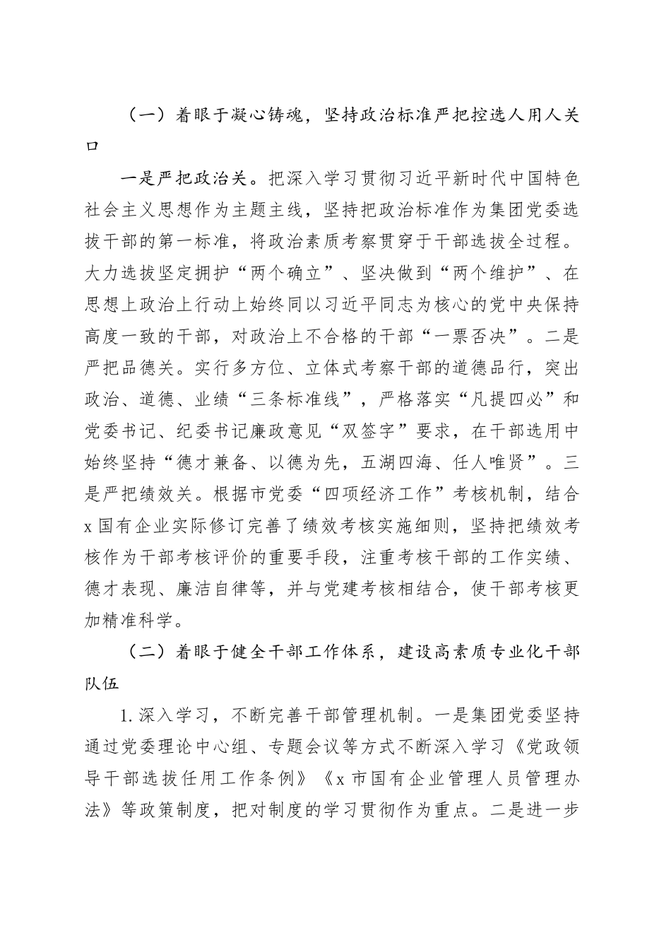 2024年国有企业党委选人用人工作报告公司干部选拔任用总结汇报20250305_第2页